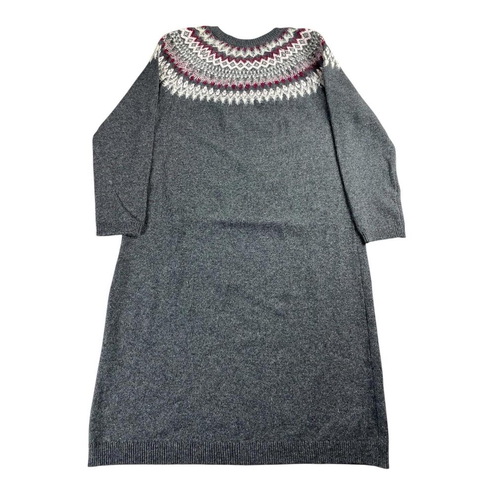 J. Jill Long Cozy Full Length Fair isle Sweater Dress Womens M Gray Cotton Blend